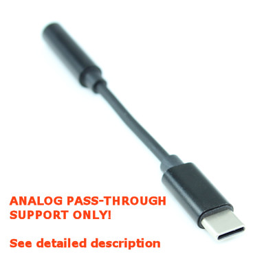 6 inch USB Type-C ANALOG PASS-THRU to 3.5mm Audio ONLY Adapter Cable, Black