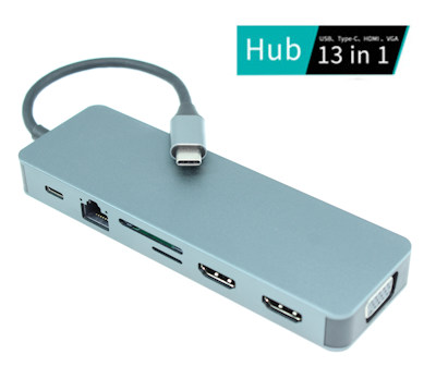 USB 3 Type C Docking Station/Hub w/2 HDMI 4K, VGA, PD and 4 Ports