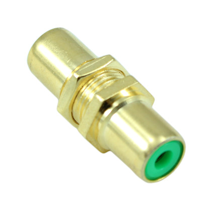 RCA Coupler or Panel Mount Connector, Gold Plated, Green