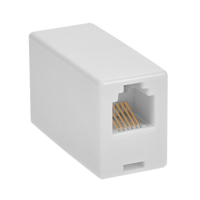 RJ12 6 Pin Modular Telephone Coupler, Straight Thru, White