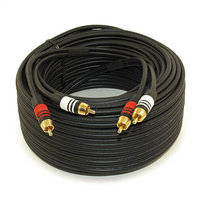75ft 2 Wire RCA Premium Component Audio Cables, 24K Gold Plated, Black