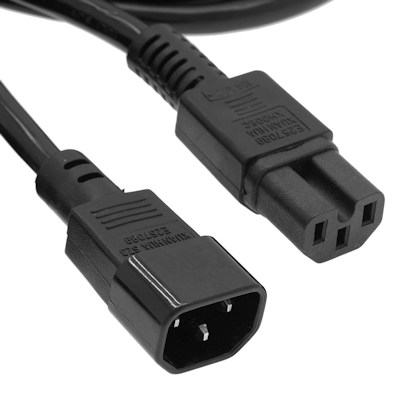 3ft Computer Power Extension Cord (NEMA C14 to C15 Plug), 14AWG, Black