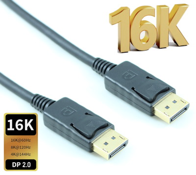 1.5ft DisplayPort v2.0 (16K@60Hz/80Gbps) to DisplayPort Cables, Gold Plated