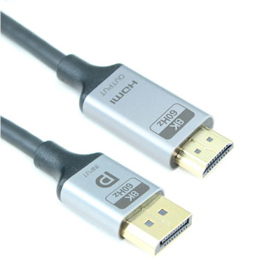 6ft DisplayPort v1.4 to HDMI v2.1 Cable 28AWG Gold Plated 8K@60Hz, Black