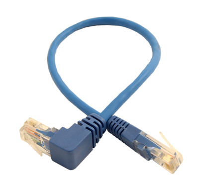 6INCH Cat5E ANGLED Ethernet RJ45 Patch Cable, NON-BOOTED, BLUE