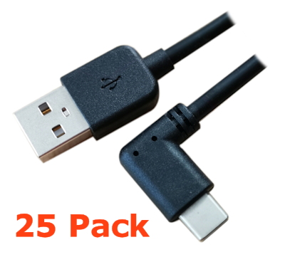 1 Meter 25 PACK USB Type-C 90 Degree Male to Type-A Male Cables, 480Mbps