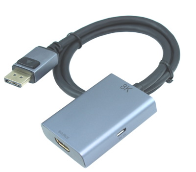 HDMI Female (Source) to DisplayPort Male (Monitor) to 8K@30Hz Adapter (2.5ft)