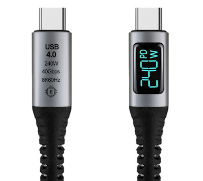 2ft USB4 Type-C Thunderbolt 4 (40Gbps, 240W, PD, 8K) w/LED Cable