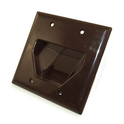 Wallplate: Double-Gang Recessed Cable Pass-thru, Brown