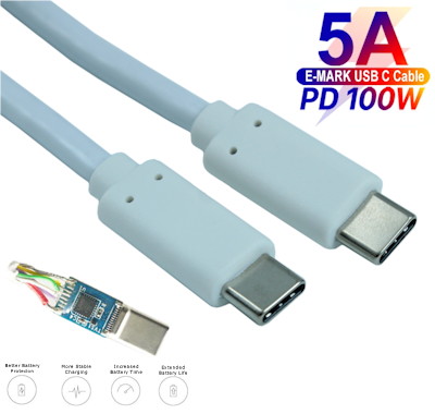 10ft USB 3.2 Gen 2 Type-C Male/Male Cable, PD to 100W/5A, to 20Gbps White
