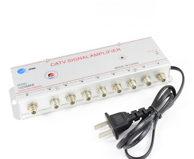 Coax Splitter: 8 Way 45-862Mhz, Amplified 20dB, Powered
