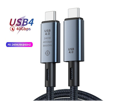 6ft USB4 Genuine Thunderbolt 4 Type-C (40Gbps, 240W, PD, 8K) Cable