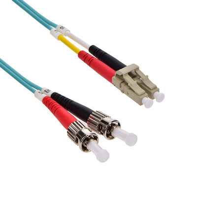 1 Meter LC/ST Multi-Mode Duplex OM3 OFNR 2.0mm 50/125 Aqua Fiber Optic Network Cable