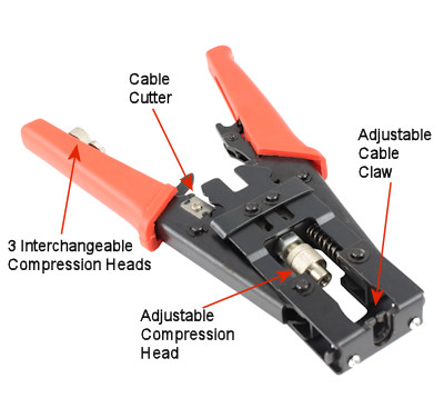 Deluxe Coaxial Compression Tool with Cutter for RG59, RG6, and RCA F-Type Connectors