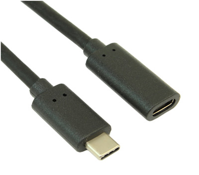 9 inch USB 3.2 Gen 2 Type-C Male to Female EXTENSION Cable, 10 Gbps Black