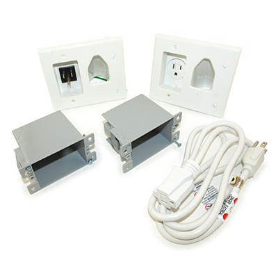 Wall plate: Flat Panel TV Power Kit with Straight Blad Inlet, White