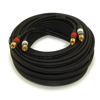 50ft 2 Wire RCA Premium Component Audio Cables, 24K Gold Plated, Black