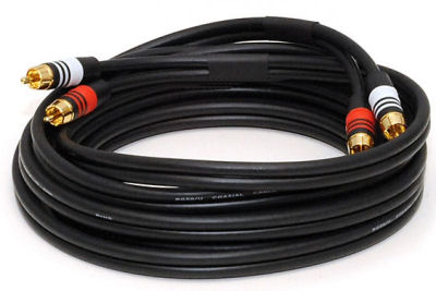 15ft 2 Wire RCA Premium Component Audio Cables, 24K Gold Plated, Black