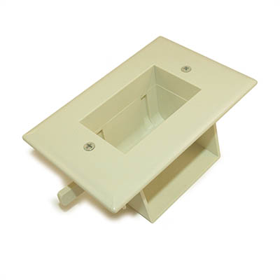 Wallplate: Recessed Low Voltage Cable Pass-Thru w/Easy Mount,Lt Almond