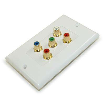 Wall plate: 5 RCA component (3 Video+2 Audio) Gold Plated, Decor, White