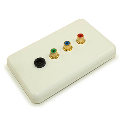 Wall plate: 3 RCA component & Toslink Optical, Gold Plate, White