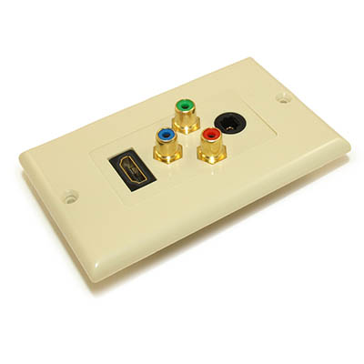 Wall plate: HDMI, 3 RCA Component, Toslink Wall - Coupler Type Ivory