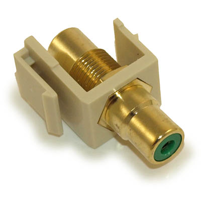 Keystone Jack Insert/Coupler Type: RCA with GREEN Center,Gold Plated, Ivory