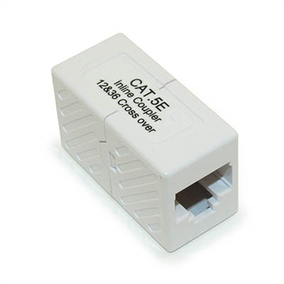 Inline Coupler RJ45 Cat5e Jack CrossOver, Female to Female, White