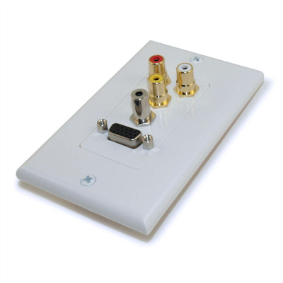 Wall plate: VGA, 3.5mm Audio, and 3 RCA, Nickel Plated, Decor, White