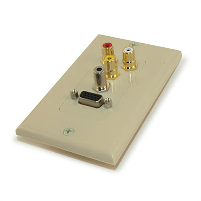 Wall plate: VGA, 3.5mm Audio, and 3 RCA, Nickel Plated, Decor, Ivory