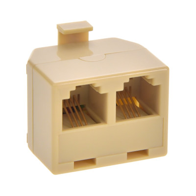 RJ11 Modular Telephone T-Adapter, 1-Male to 2-Female, Ivory