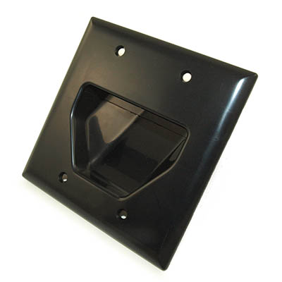 Wallplate: Double-Gang Recessed Cable Pass-thru, Black
