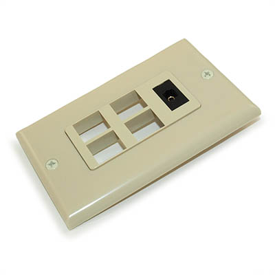Wallplate: Toslink Optical (Female/Female) + 4 Hole Keystone, Ivory