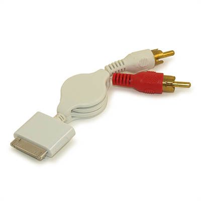 2.5ft iPhone/iPod Audio out (Apple Connector to Audio 2xRCA), Retractable