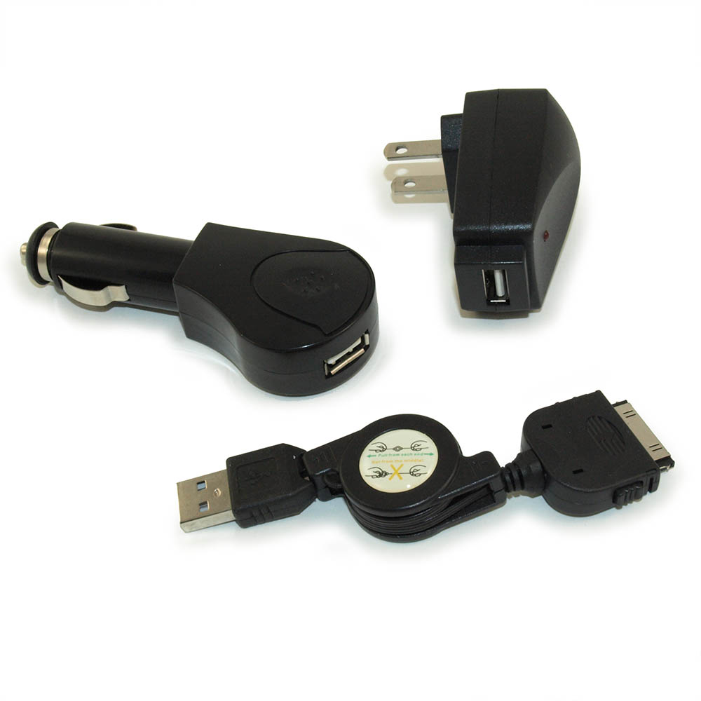 My Cable Mart iPod/iPhone/iTouch MP3 Charger 3 Piece Kit w/12v, Black