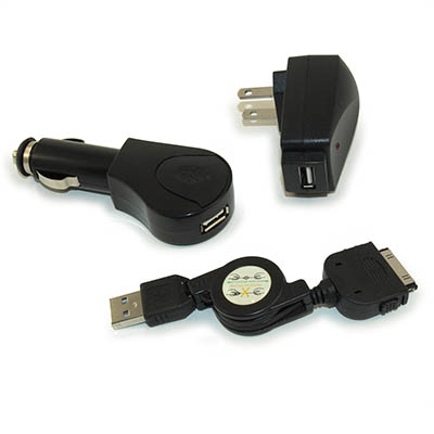 iPod/iPhone/iTouch MP3 Charger 3 Piece Kit w/12v, Black