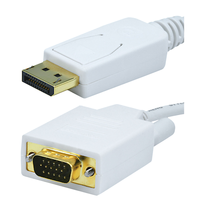 6ft DisplayPort to VGA Cable 28AWG Gold Plated, White
