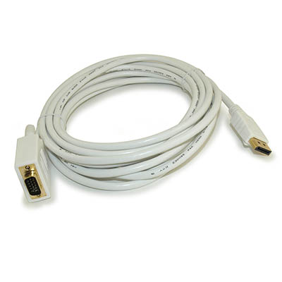 15ft DisplayPort to VGA Cable 28AWG Gold Plated, White