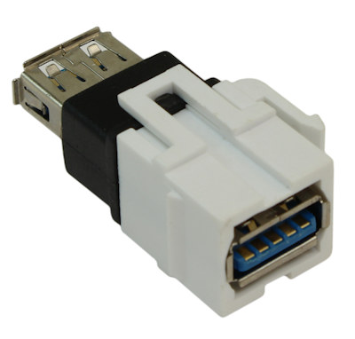 Keystone Jack Insert/Coupler USB 3 Type A to A, Female, Coupler Type, White