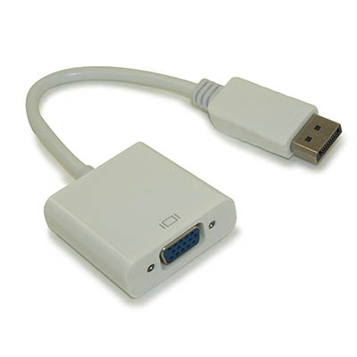 DisplayPort (Male) to VGA (Female) Adapter Cable, White, Gold Plated