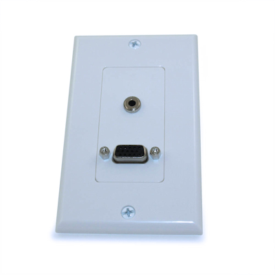 Wall plate: VGA Female/Female & Stereo TRS 3.5mm Audio, Nickel Plated, Whit