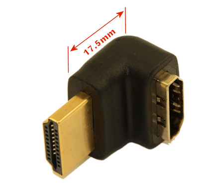 HDMI Male to Female 90 Degree Angle Adapter, Upward Facing, Gold Plated