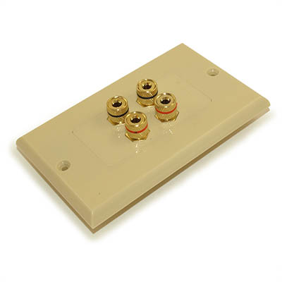 Wall plate: 2 Speaker (4 input jacks) for Banana Plugs Gold Plate,Ivory