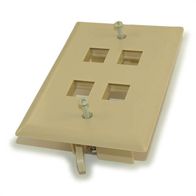Wall plate: Keystone, 4 Hole with Built-in Connector Latches, Ivory