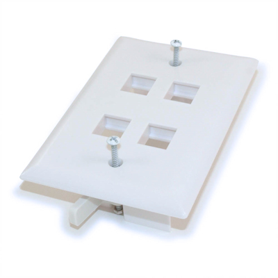 Wall plate: Keystone, 4 Hole with Built-in Connector Latches, White