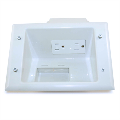 Wall plate: Cable Pass-thru Media Plate with DUAL 110v Recessed, White