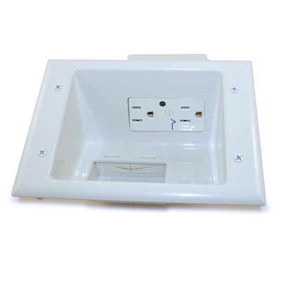 Wallplate: Cable Pass-thru SURGE Media Plate w/ DUAL 110v Recessed, White