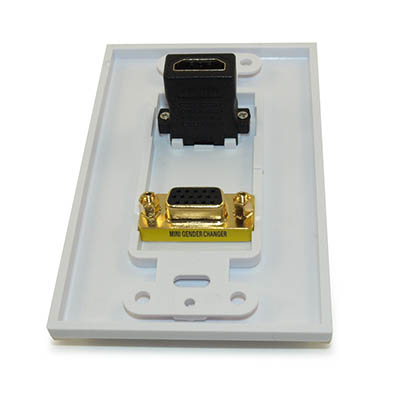 Wall plate: HDMI & VGA Female/Female 1 Port, Gold Plated, White