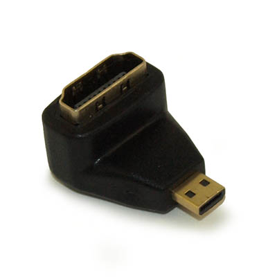 Micro-HDMI (Type-D) Male to HDMI A Female RIGHT-ANGLE Adapter, Gold Pl