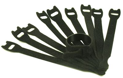 6inch Cable Ties (Hook/Loop), Fabric, Pkg of 10, Black